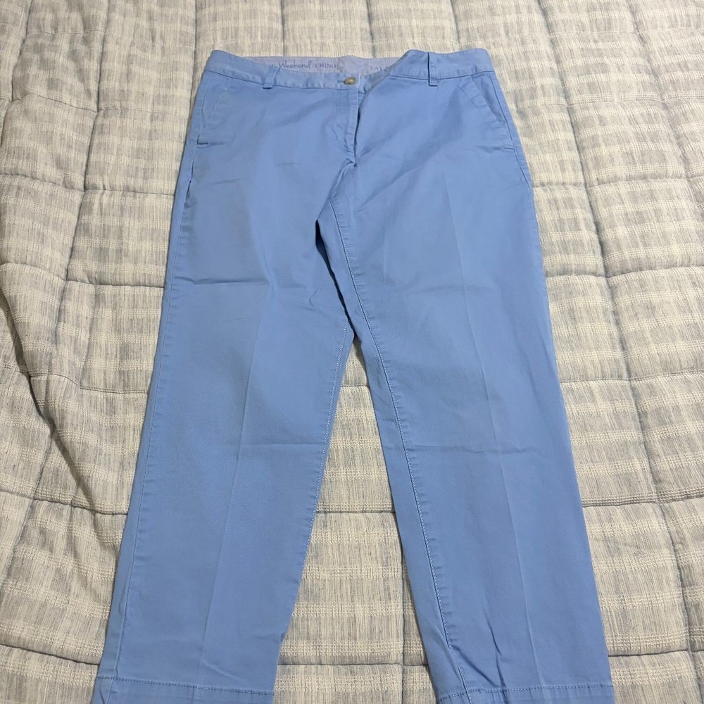 Talbots Chino Pants The Weekend Womens Petite 12P Blue Cotton Blend Pre-owned